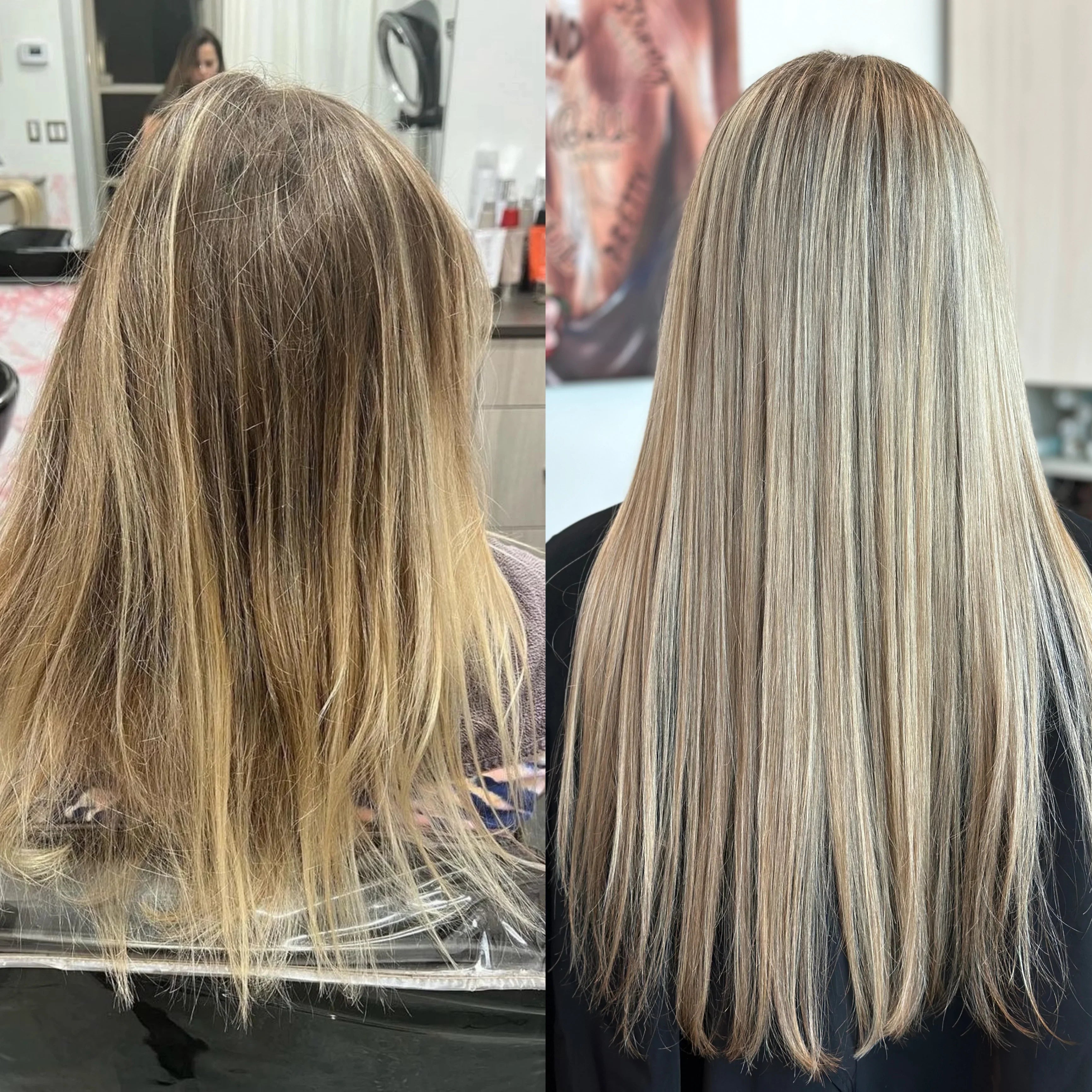 Seamless color match on hair extensions at Signature Extensions, Delray Beach FL
