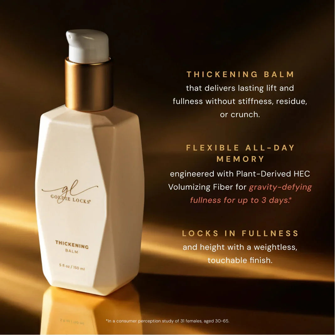 Goldie Locks Thickening Balm product for hair volume and fullness, luxury hair care Delray Beach FL.