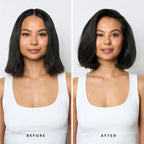 Before and after hair transformation showing volume and thickness, Delray Beach FL hair studio results.