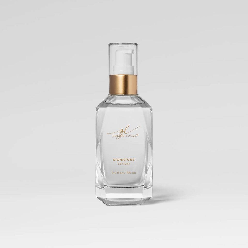 Goldie Locks Signature Serum bottle for hair care and extensions in Delray Beach FL salon