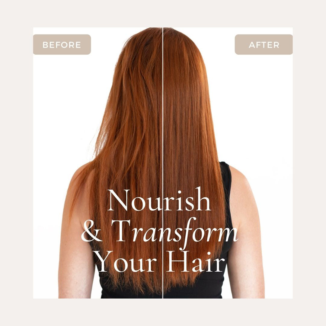 Before and after hair transformation showing smooth, nourished hair extensions, Delray Beach FL.